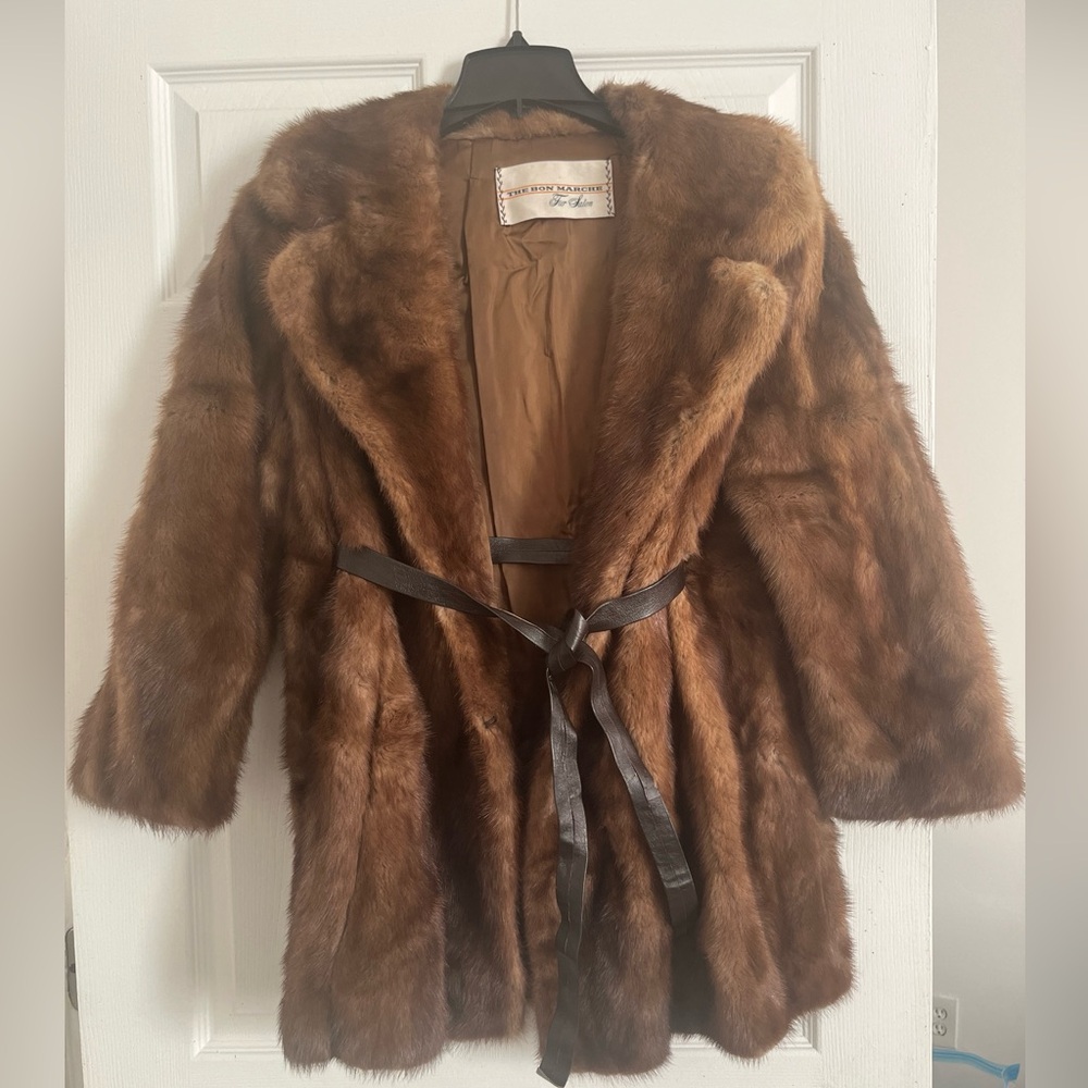 The bon Marche vintage brown 100% mink fur coat. In very good condition.